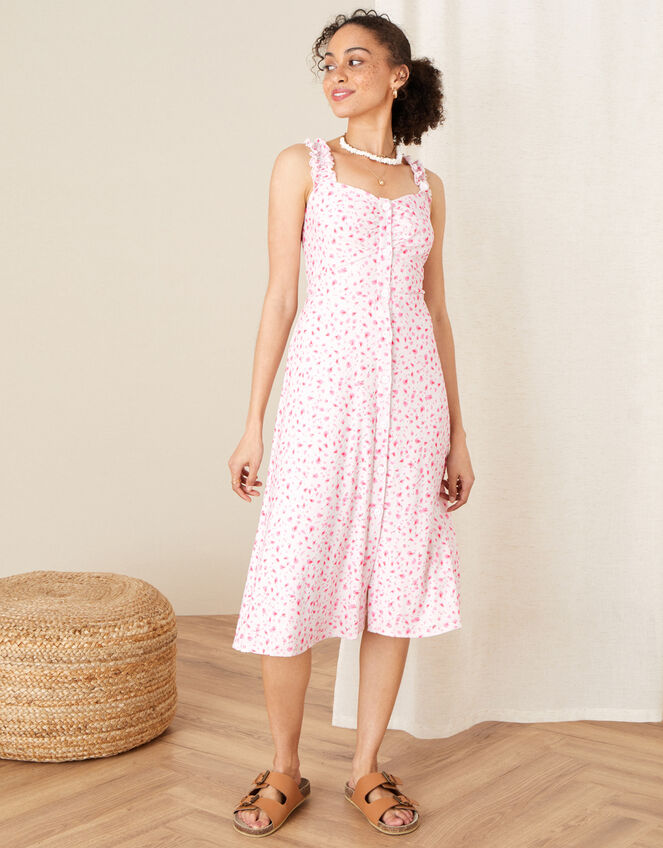 Printed Jersey Midi Dress, Ivory (IVORY), large