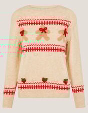 Bess Gingerbread Man Knit Jumper, Ivory (IVORY), large