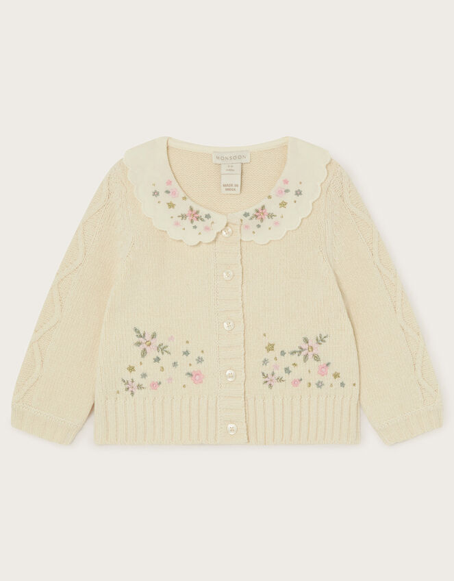 Baby Floral Collar Cardigan, Cream (CREAM), large