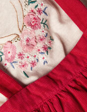 Baby Sequin Corduroy Reindeer Pinafore Set, Red (RED), large
