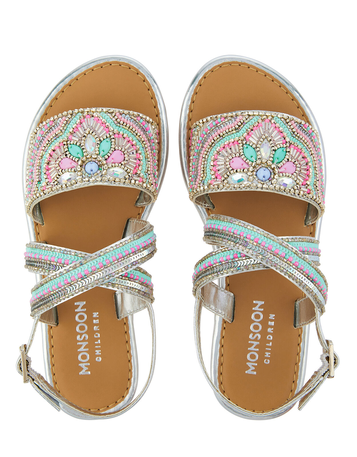 Silver beaded sandals on sale