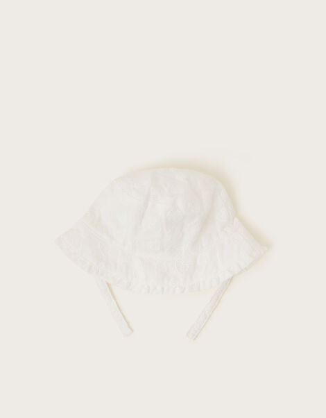 Baby Broderie Heart Sun Hat, Ivory (IVORY), large