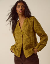 Luci Floral Embroidered Shirt, Green (KHAKI), large