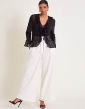 Fiona Sheer Frill Tie-Front Blouse, Black (BLACK), large