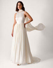 Margo Drop Waist Wedding Dress & Scarf, Ivory (IVORY), large