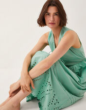 Sadie Tie Broderie Midi Dress, SEA GREEN, large