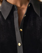 Clay Collar Stretch Velvet Blouse, Black (BLACK), large
