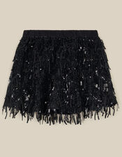 Cindy Sequin Fringe Skirt, Black (BLACK), large