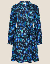 Ditsy Print Short Shirt Dress, Black (BLACK), large