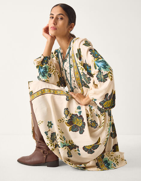 Zenya Floral Print Midi Dress, Green (GREEN), large