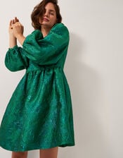 Jolene Jacquard Mini Dress, Green (GREEN), large