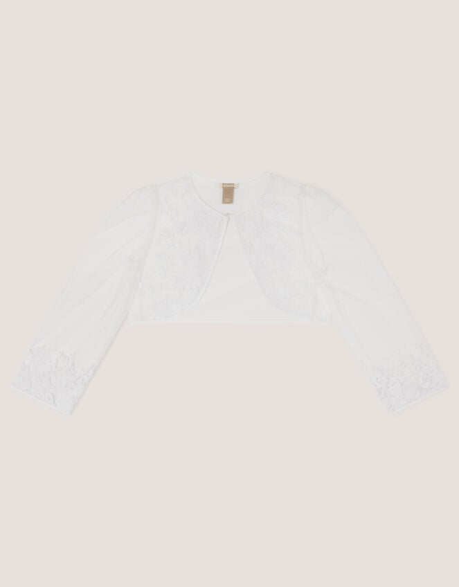 Felicity Embroidered Mesh Cardigan, White (WHITE), large