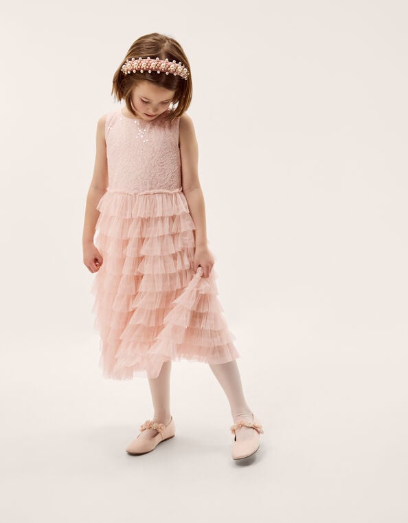 Taylor Sequin Lace Tiered Party Dress, Pink (PINK), large