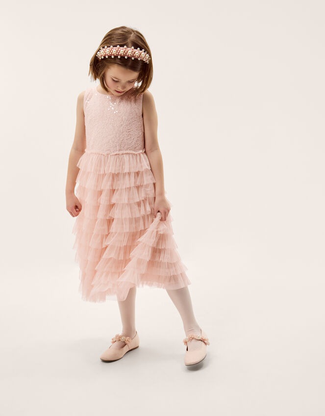 Taylor Sequin Lace Tiered Party Dress, Pink (PINK), large
