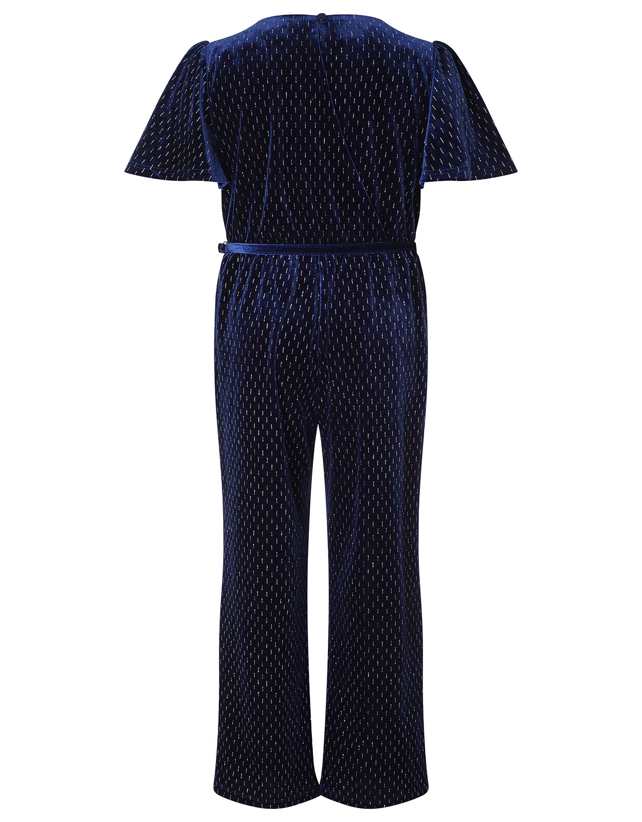 Shimmer Velvet Belted Jumpsuit Blue
