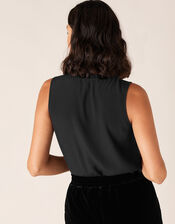 Satin Trim Sleeveless Blouse with LENZING™ ECOVERO™, Black (BLACK), large
