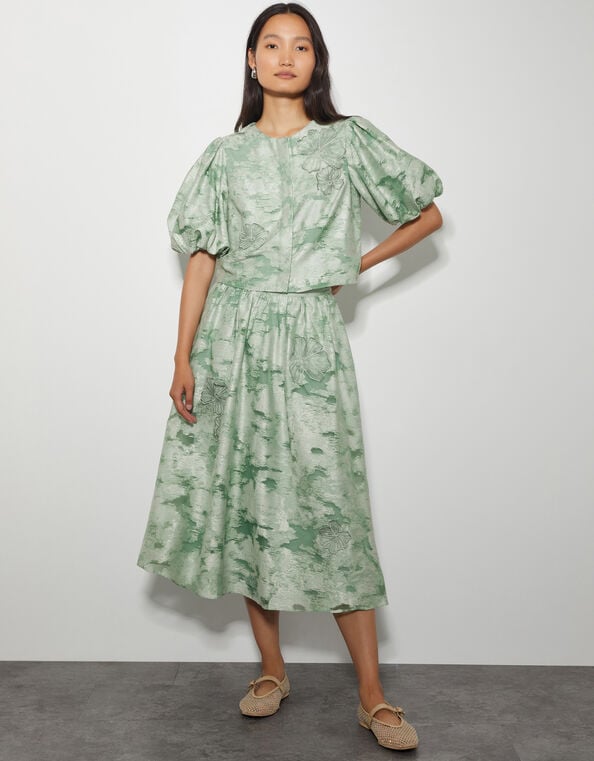 Josie Puff Sleeve Floral Jacquard Top, Green (SAGE), large