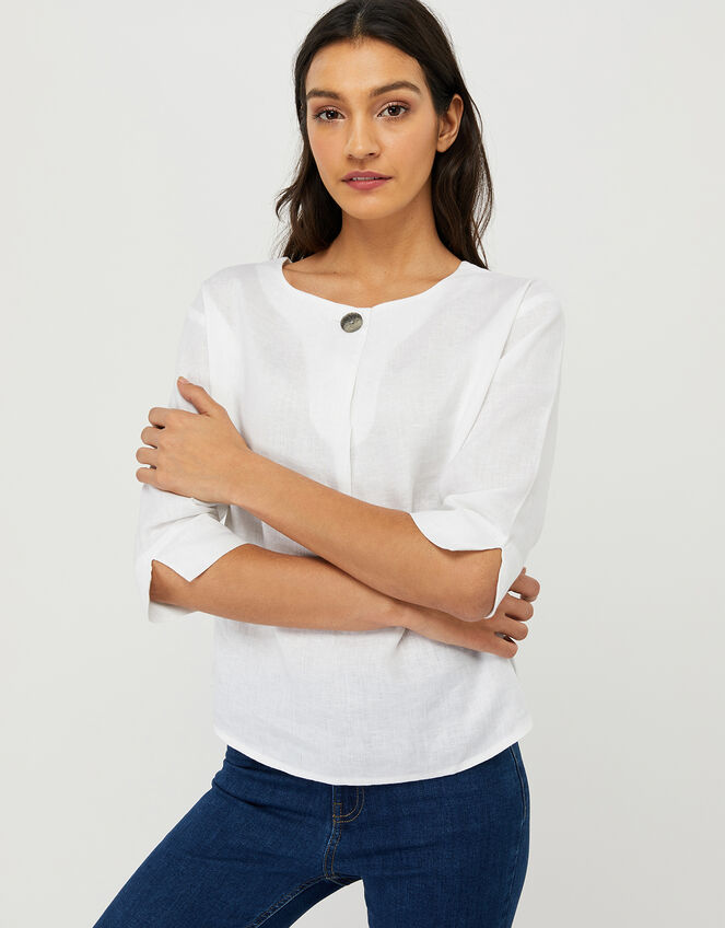Scarlet Relaxed Blouse in Pure Linen, White (WHITE), large