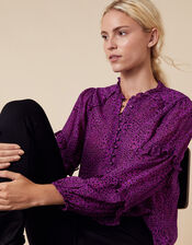 Animal Print Dipped Hem Blouse, Purple (PURPLE), large