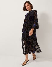 Giselle Sheer Floral Devoré Midi Dress, Blue (MIDNIGHT), large