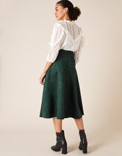 Suedette Midi Skirt with Recycled Fabric, Green (DARK GREEN), large
