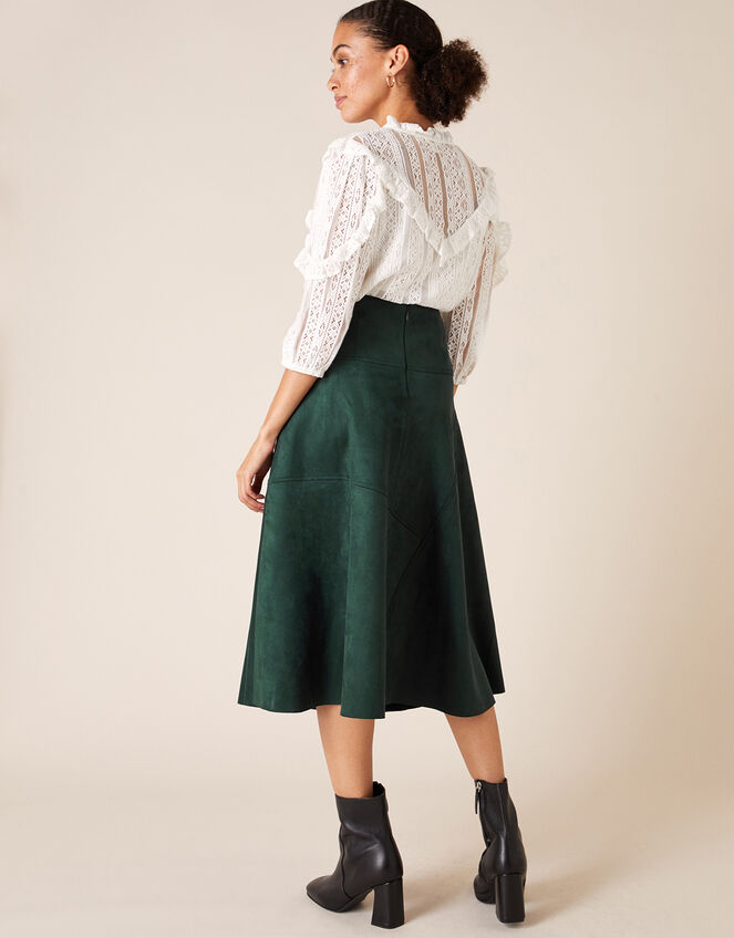 Suedette Midi Skirt with Recycled Fabric, Green (DARK GREEN), large
