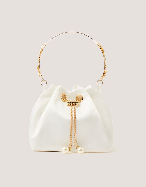 Floral Metal Handle Bag, Ivory (IVORY), large