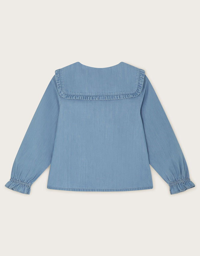Chambray Collared Blouse, Blue (BLUE), large