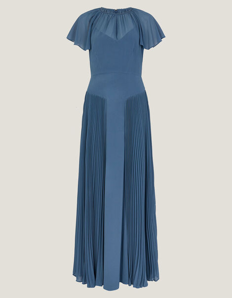 Madison Flutter Sleeve Pleated Bridesmaid Dress, Blue (PETROL), large