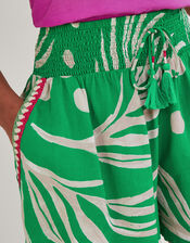 Palm Print Crochet Trim Shorts in LENZING™ ECOVERO™, Green (GREEN), large