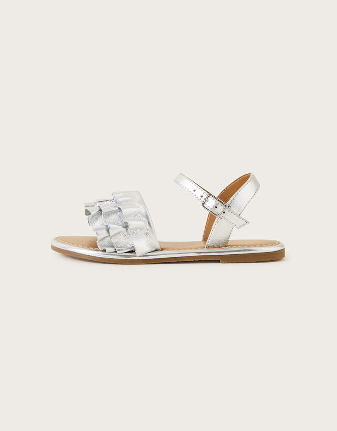 Leather Frill Sandals, Silver (SILVER), large