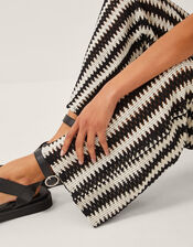 Cleo Crochet Stripe Wide Leg Trousers, Black (BLACK), large