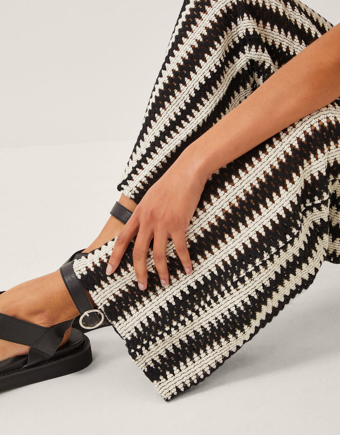 Cleo Crochet Stripe Wide Leg Trousers, Black (BLACK), large