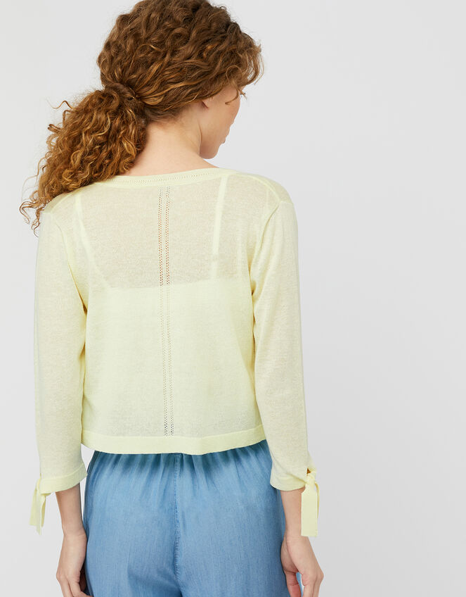 Tabby Tie Cuff Lightweight Shrug in Linen Blend, Yellow (YELLOW), large