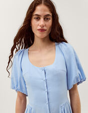 Lottie Puff Sleeve Linen Blend Midi Dress, Blue (PALE BLUE), large