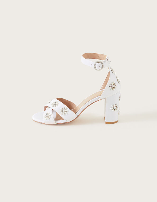 Flower Embellished Bridal Heeled Sandals, Ivory (IVORY), large