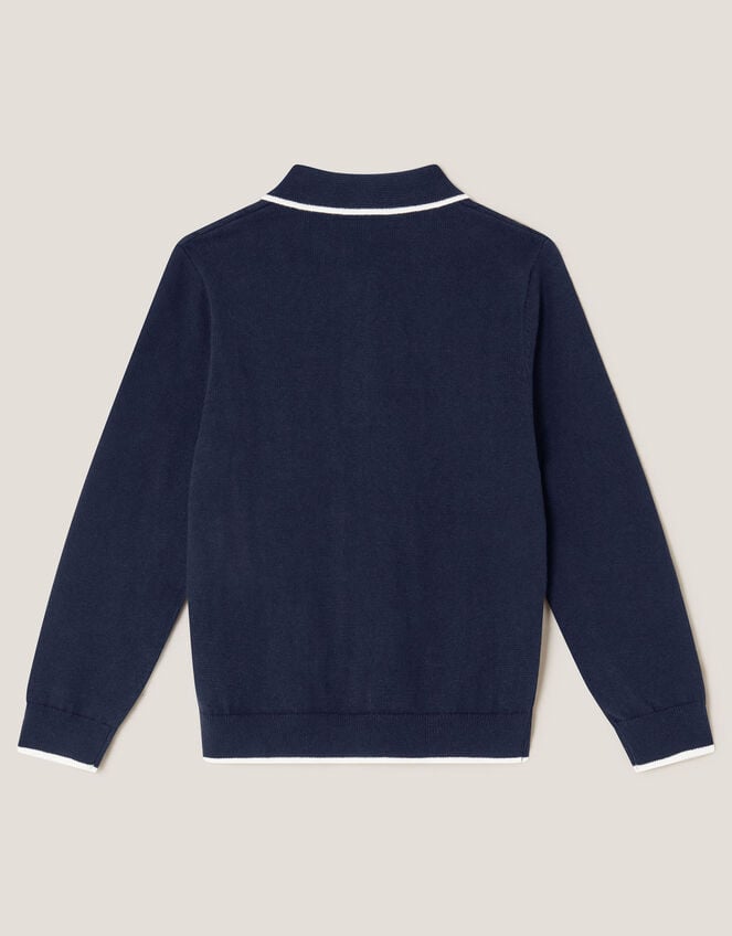 Ribbed Knit Polo Jumper, Blue (NAVY), large