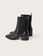 Chelsea Leather Pointed Toe Boots, Black (BLACK), large