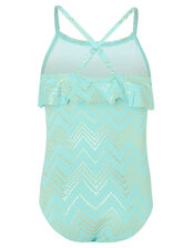 Chevron Foil Frill Swimsuit, Blue (TURQUOISE), large