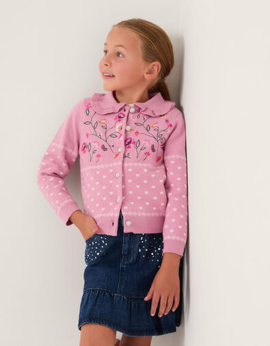 Floral Embroidered Collar Cardigan, Pink (PINK), large