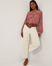 Laurelie Floral Jersey Blouse, Pink (PINK), large