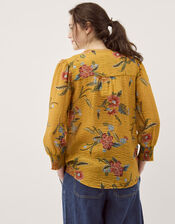 Rosaleigh V-Neck Floral Blouse, Yellow (OCHRE), large