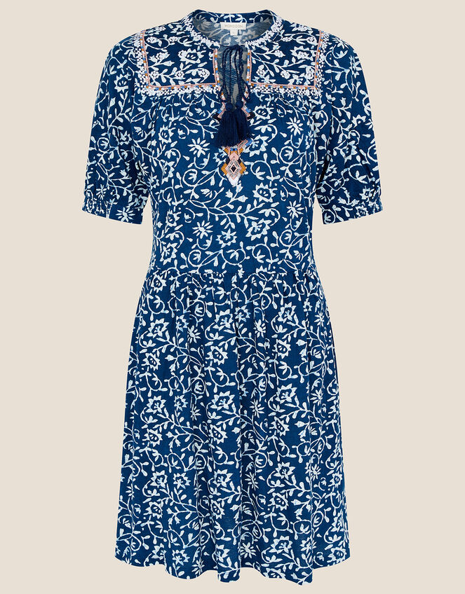 Batik Print Dress with Organic Cotton, Blue (BLUE), large