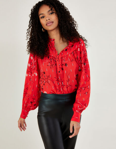 Remi Metallic Print Floral Blouse Red, Red (RED), large