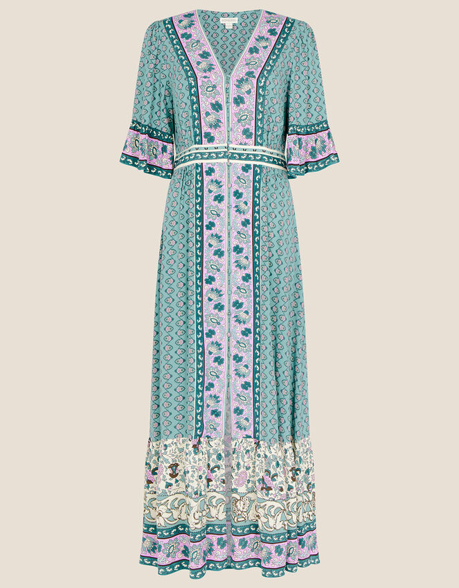 Kaylee Contrast Print Kaftan Dress with LENZING™ ECOVERO™ , Green (GREEN), large