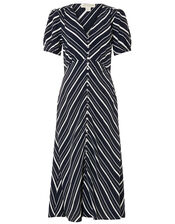 Stripe Midi Dress in Sustainable Viscose, Blue (NAVY), large
