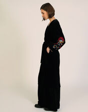 Traffic People Folklore Embroidered Velvet Duster Coat, Black (BLACK), large
