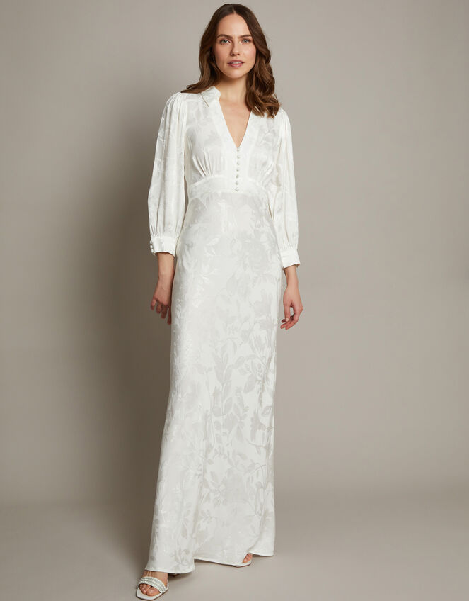 Grace Long Sleeve Satin Shirt Wedding Dress, Ivory (IVORY), large