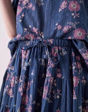 East Layla Floral Print Cotton Midi Skirt, Blue (BLUE), large