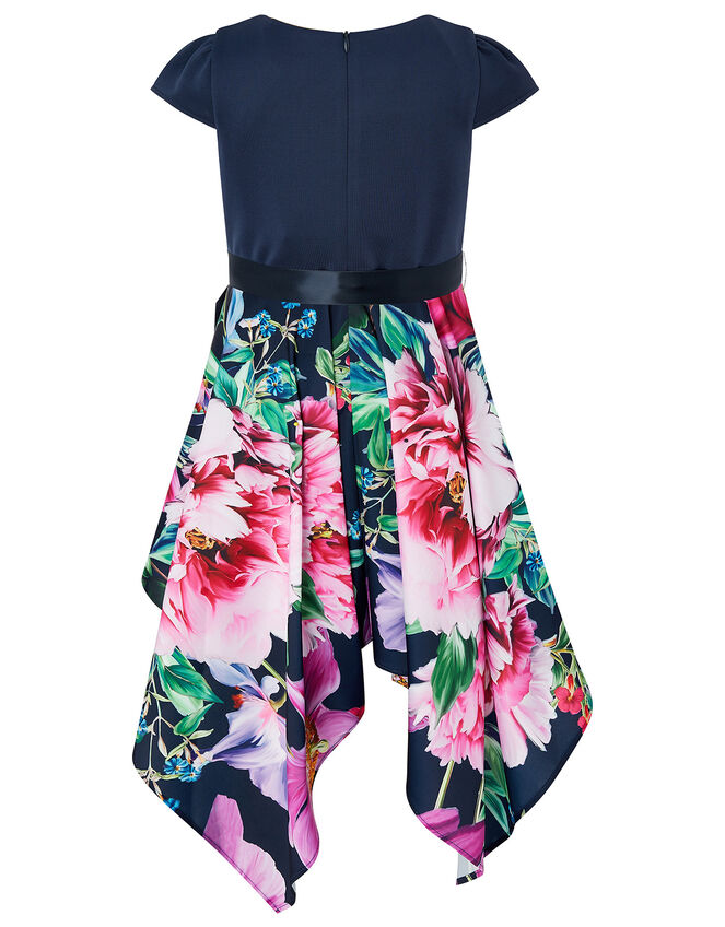 Floral Hanky Hem Dress, Blue (NAVY), large